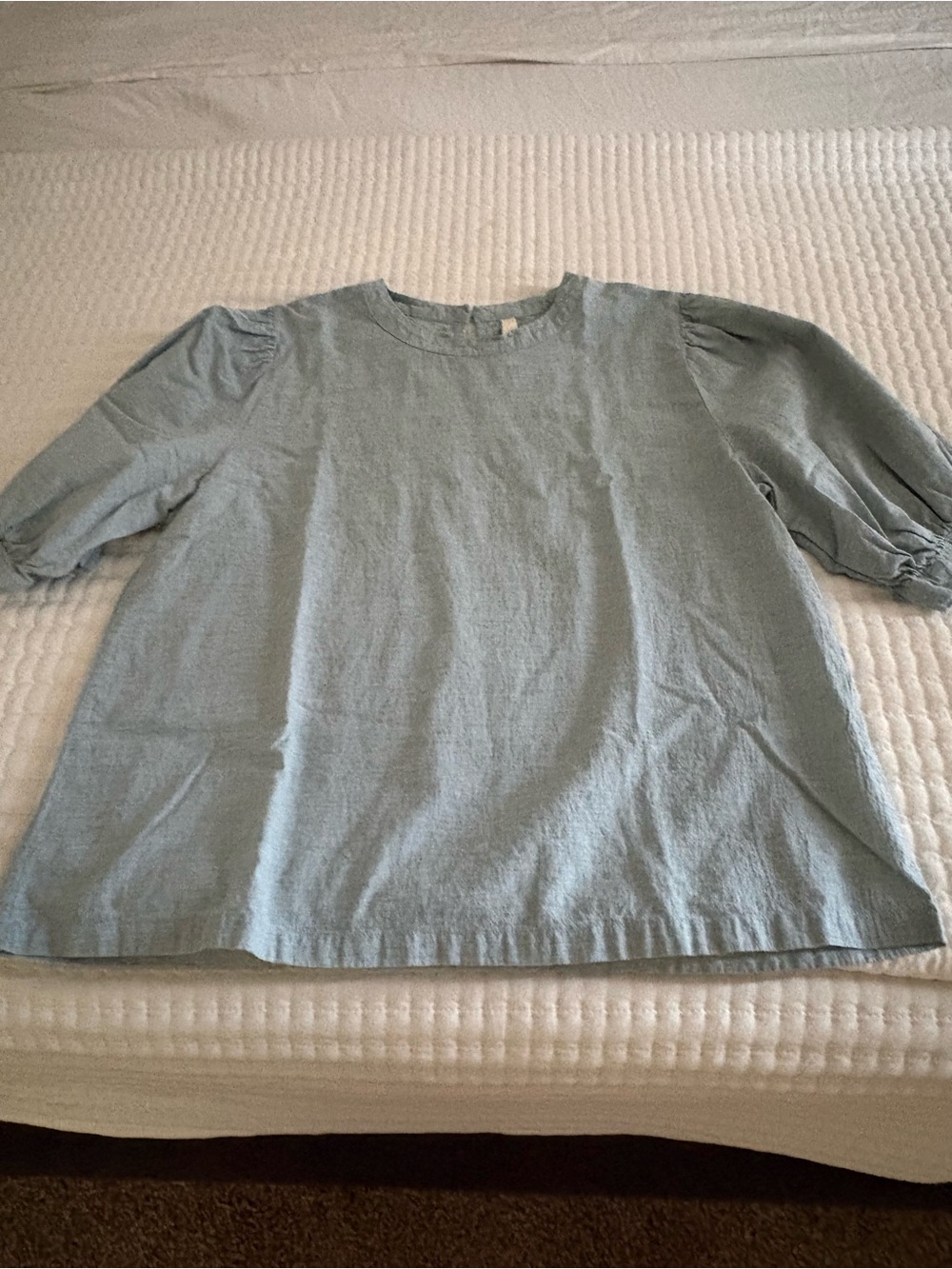 Lily Light Blue Puff Sleeve Linen Blend Blouse